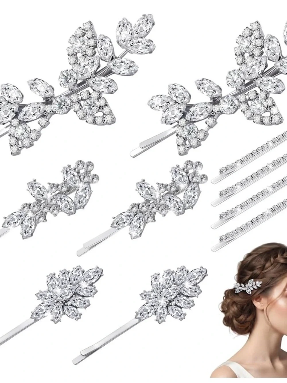 Silver Crystal Leaf Bridal Hair Pins - Elegant Women's Hair Accessories